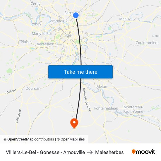 Villiers-Le-Bel - Gonesse - Arnouville to Malesherbes map
