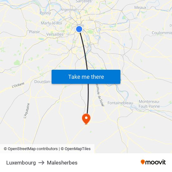 Luxembourg to Malesherbes map