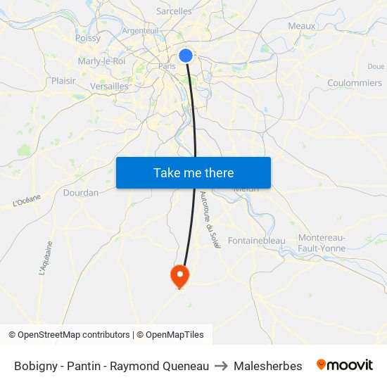 Bobigny - Pantin - Raymond Queneau to Malesherbes map