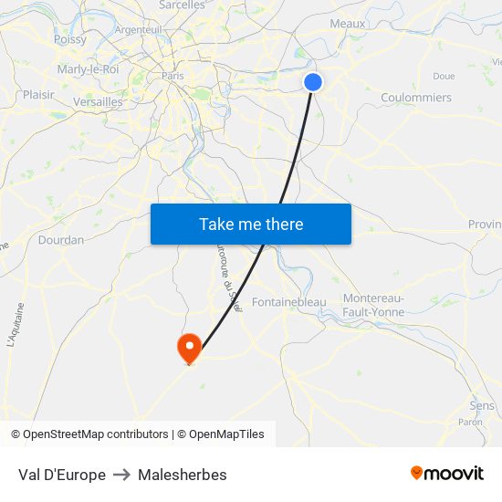 Val D'Europe to Malesherbes map