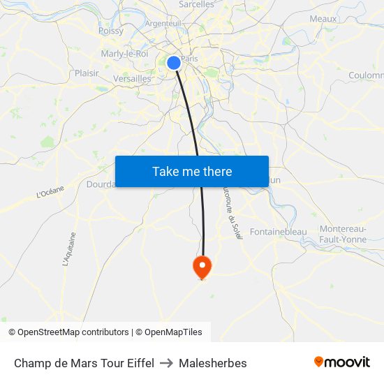 Champ de Mars Tour Eiffel to Malesherbes map