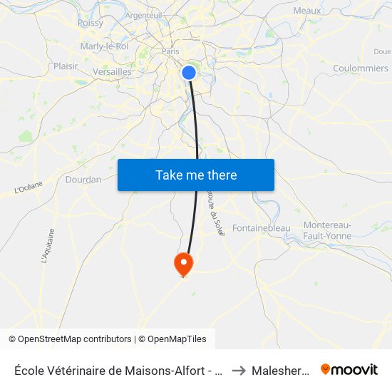 École Vétérinaire de Maisons-Alfort - Métro to Malesherbes map