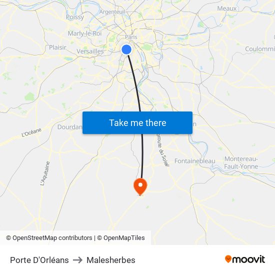 Porte D'Orléans to Malesherbes map