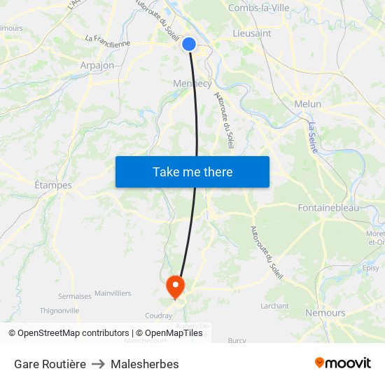 Gare Routière to Malesherbes map