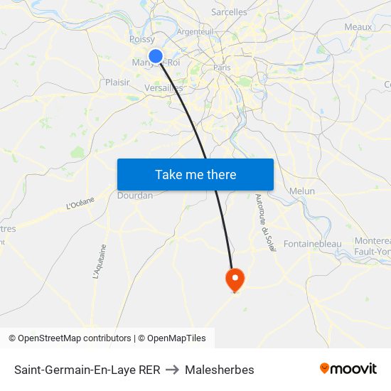 Saint-Germain-En-Laye RER to Malesherbes map