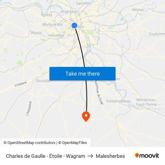 Charles de Gaulle - Étoile - Wagram to Malesherbes map