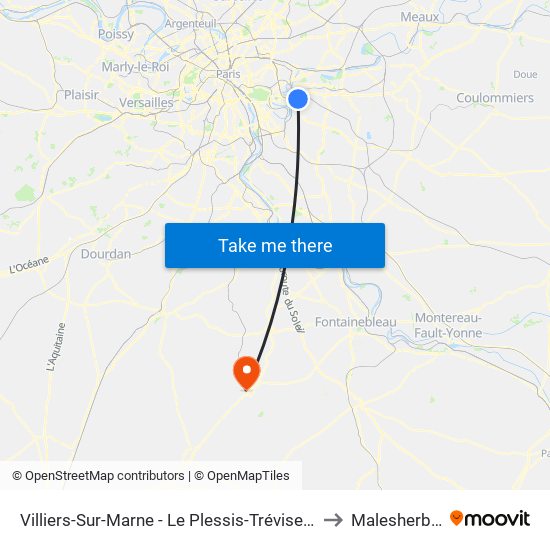 Villiers-Sur-Marne - Le Plessis-Trévise RER to Malesherbes map