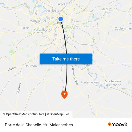 Porte de la Chapelle to Malesherbes map