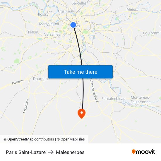 Paris Saint-Lazare to Malesherbes map