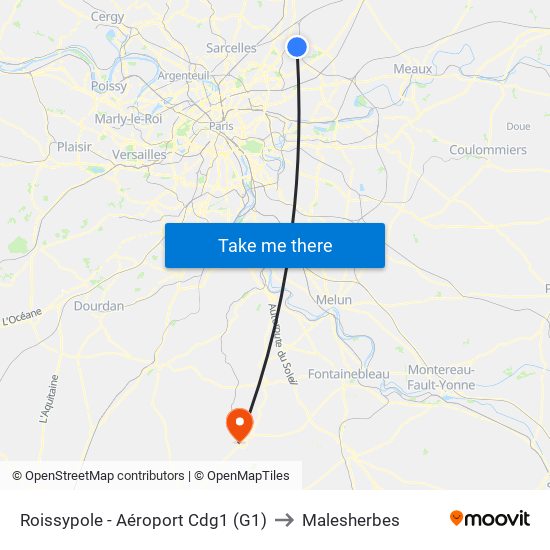 Roissypole - Aéroport Cdg1 (G1) to Malesherbes map