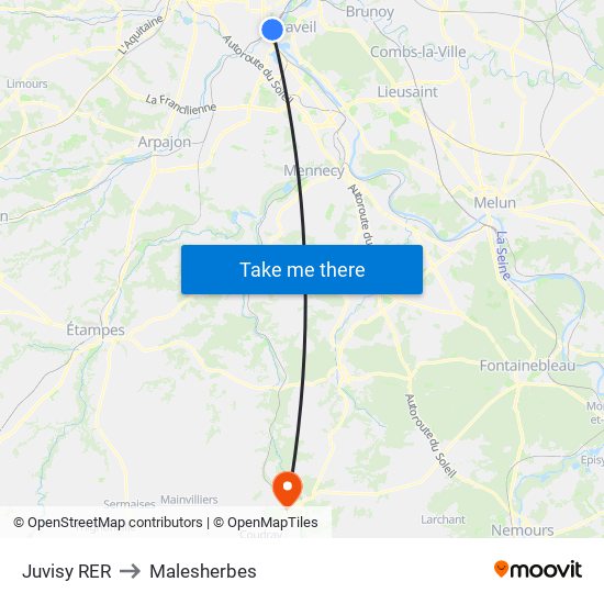 Juvisy RER to Malesherbes map