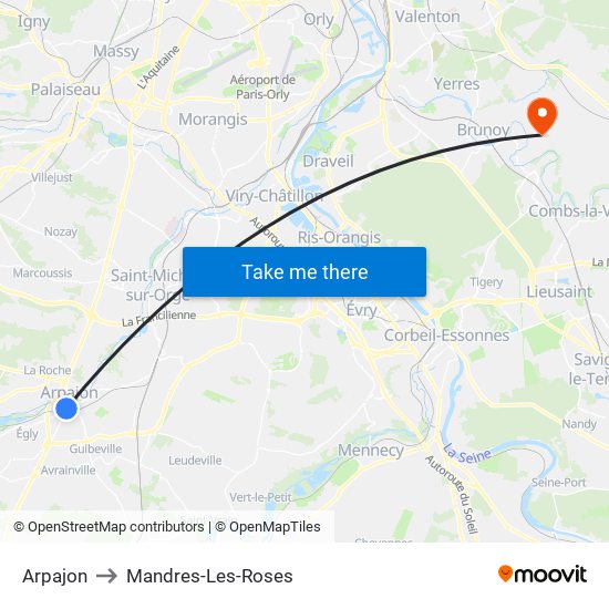 Arpajon to Mandres-Les-Roses map