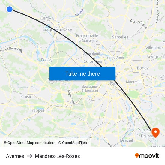 Avernes to Mandres-Les-Roses map