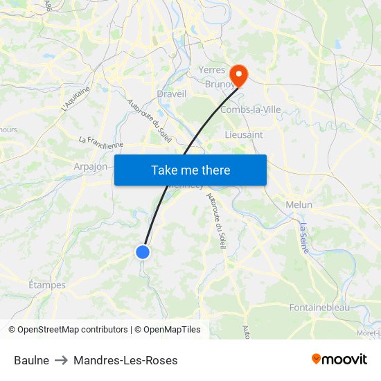 Baulne to Mandres-Les-Roses map