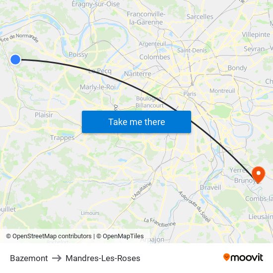 Bazemont to Mandres-Les-Roses map