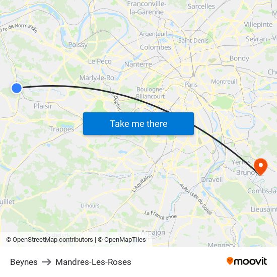 Beynes to Mandres-Les-Roses map