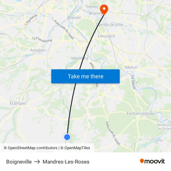 Boigneville to Mandres-Les-Roses map