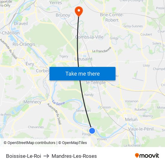 Boissise-Le-Roi to Mandres-Les-Roses map