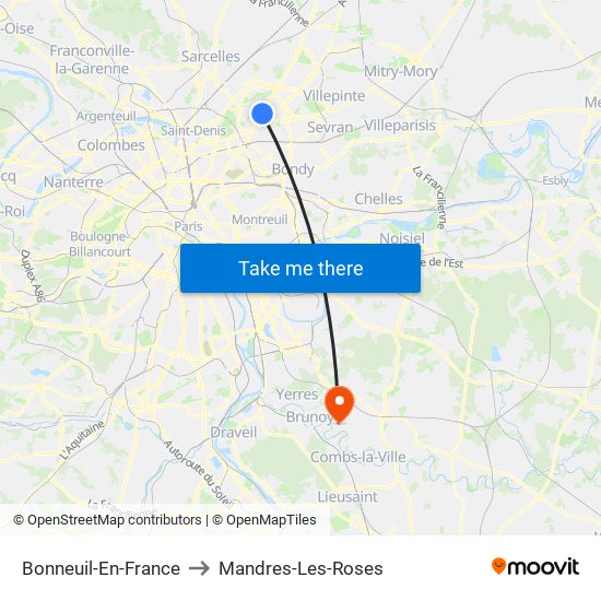 Bonneuil-En-France to Mandres-Les-Roses map