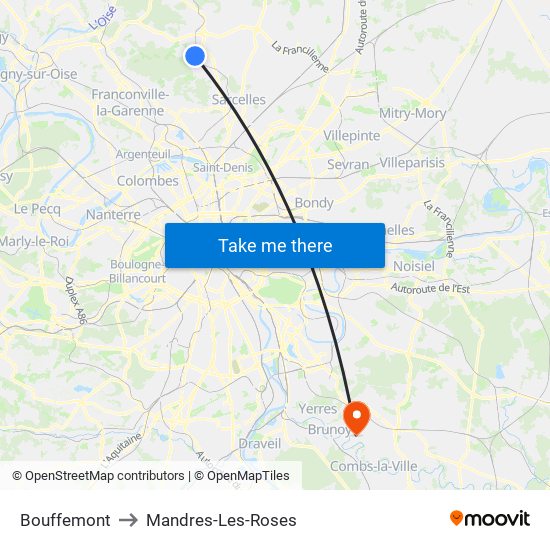 Bouffemont to Mandres-Les-Roses map