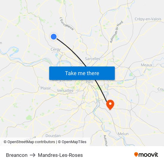Breancon to Mandres-Les-Roses map