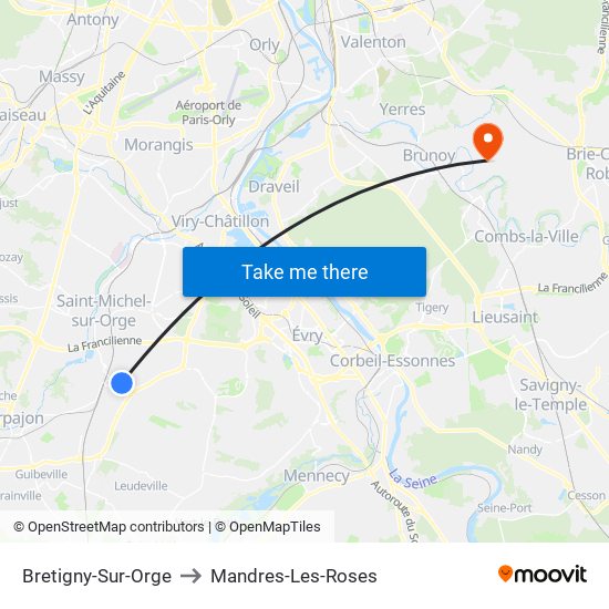 Bretigny-Sur-Orge to Mandres-Les-Roses map