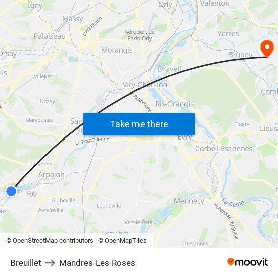 Breuillet to Mandres-Les-Roses map