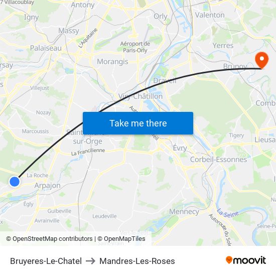 Bruyeres-Le-Chatel to Mandres-Les-Roses map