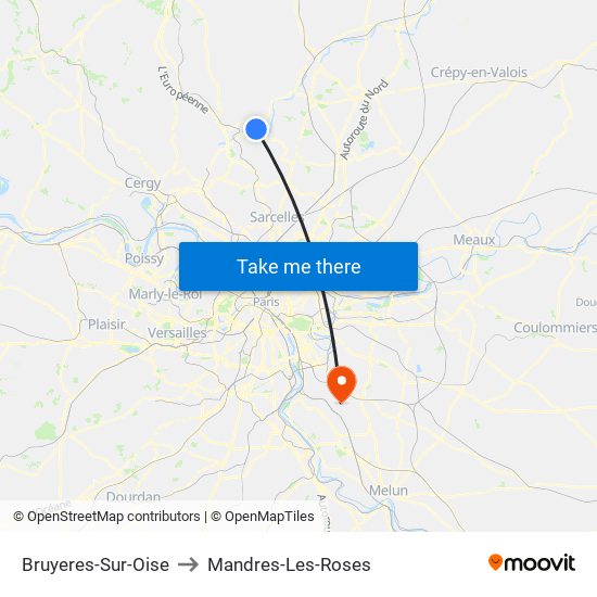 Bruyeres-Sur-Oise to Mandres-Les-Roses map
