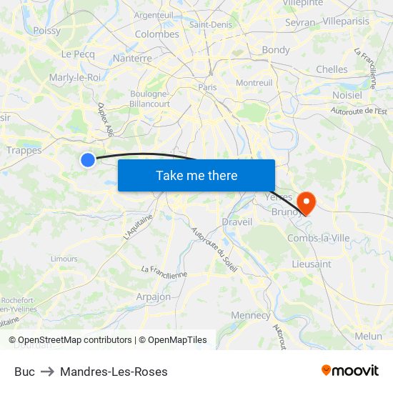 Buc to Mandres-Les-Roses map