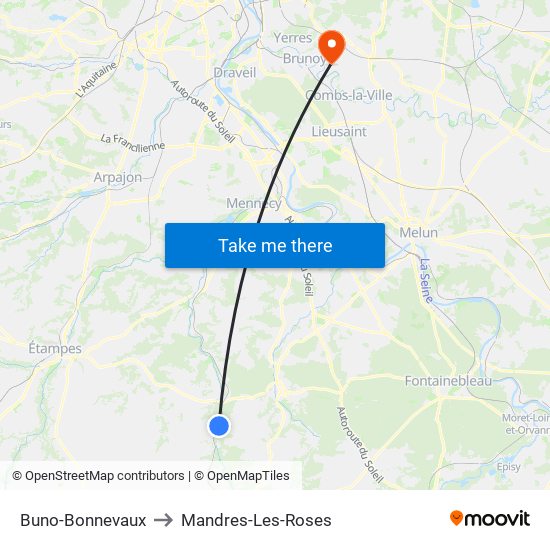 Buno-Bonnevaux to Mandres-Les-Roses map