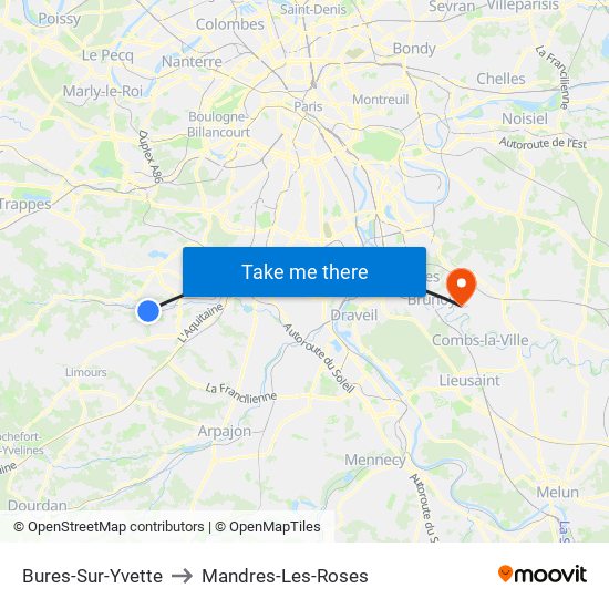 Bures-Sur-Yvette to Mandres-Les-Roses map