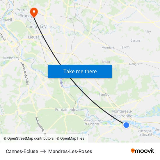Cannes-Ecluse to Mandres-Les-Roses map