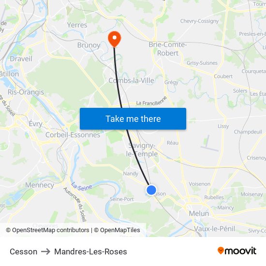 Cesson to Mandres-Les-Roses map