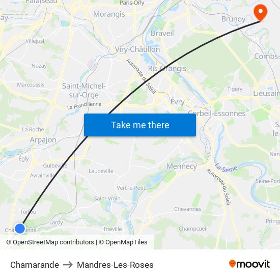 Chamarande to Mandres-Les-Roses map