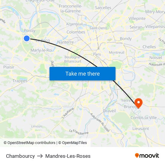 Chambourcy to Mandres-Les-Roses map