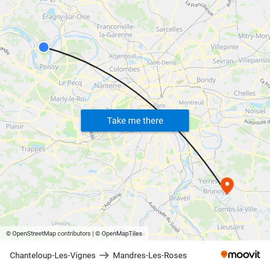 Chanteloup-Les-Vignes to Mandres-Les-Roses map