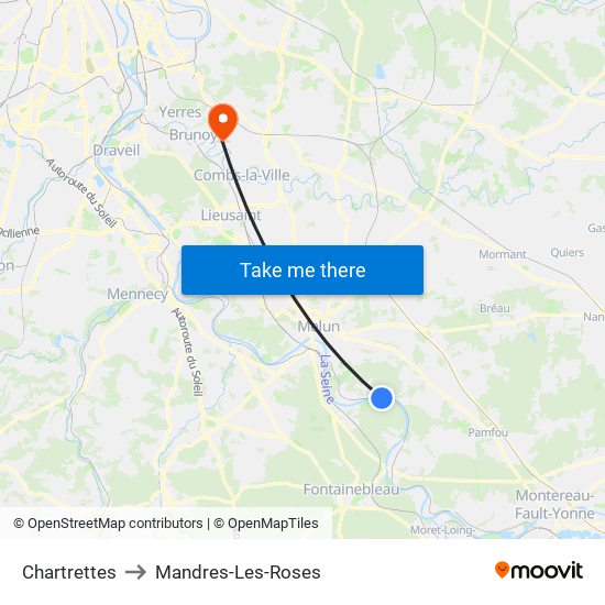 Chartrettes to Mandres-Les-Roses map