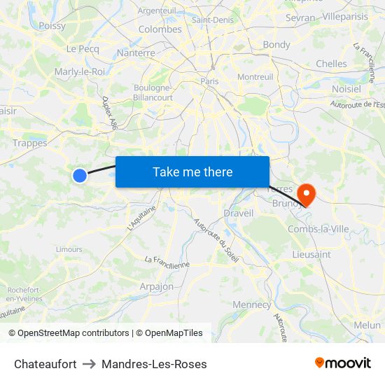 Chateaufort to Mandres-Les-Roses map