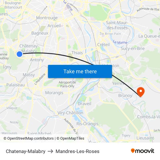 Chatenay-Malabry to Mandres-Les-Roses map