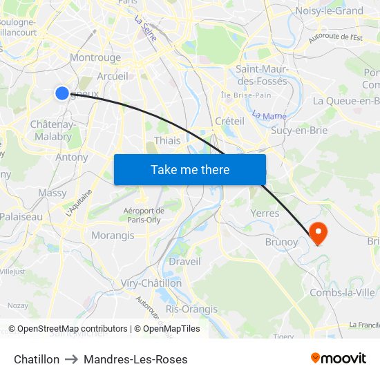 Chatillon to Mandres-Les-Roses map