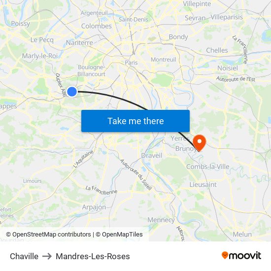 Chaville to Mandres-Les-Roses map