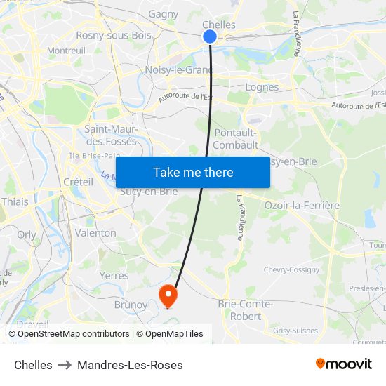 Chelles to Mandres-Les-Roses map