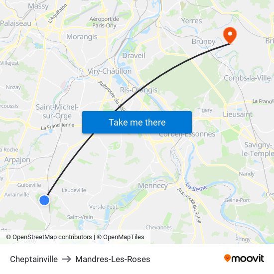 Cheptainville to Mandres-Les-Roses map