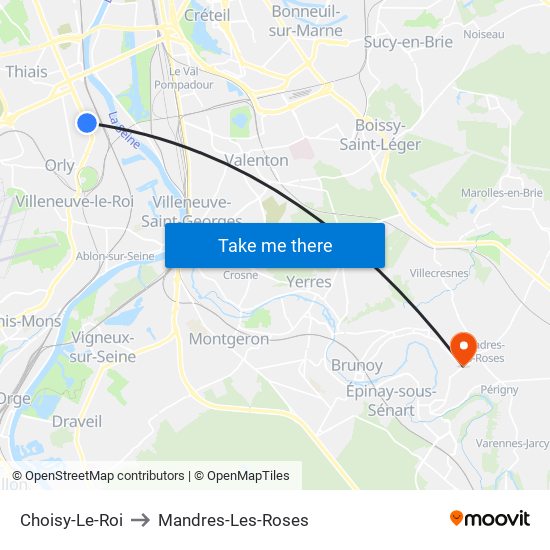 Choisy-Le-Roi to Mandres-Les-Roses map