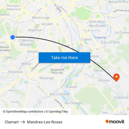 Clamart to Mandres-Les-Roses map