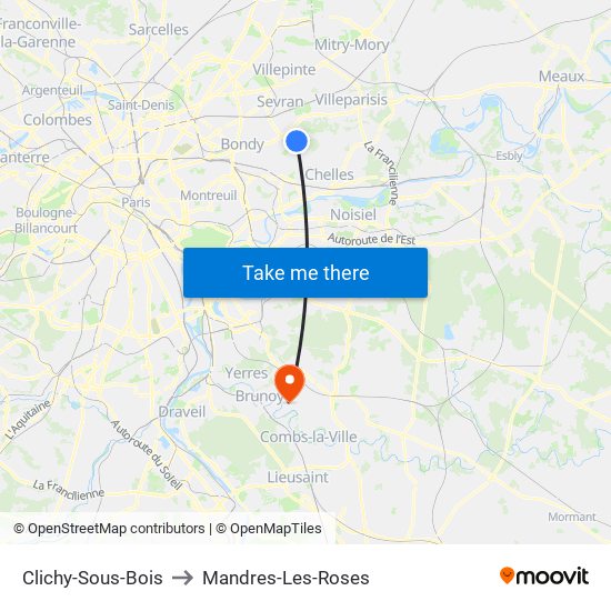 Clichy-Sous-Bois to Mandres-Les-Roses map