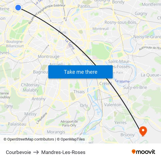 Courbevoie to Mandres-Les-Roses map
