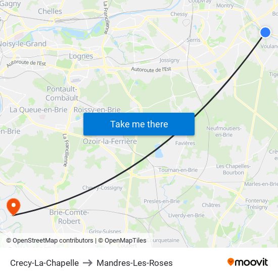 Crecy-La-Chapelle to Mandres-Les-Roses map