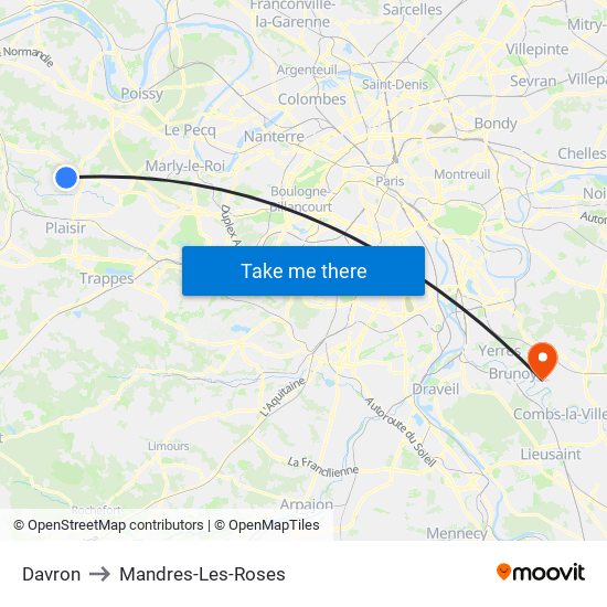 Davron to Mandres-Les-Roses map